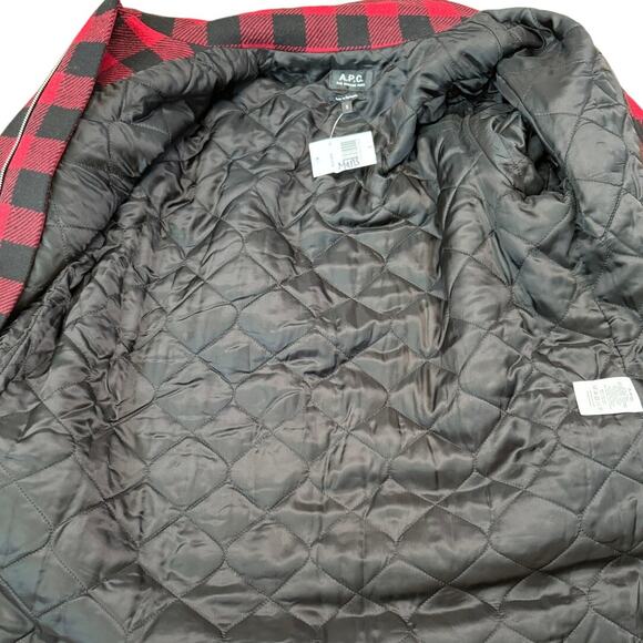NWT A.P.C. Ian Buffalo Plaid Red/Black Wool Blouson Zippered Jacket Shacket - Picture 7 of 8